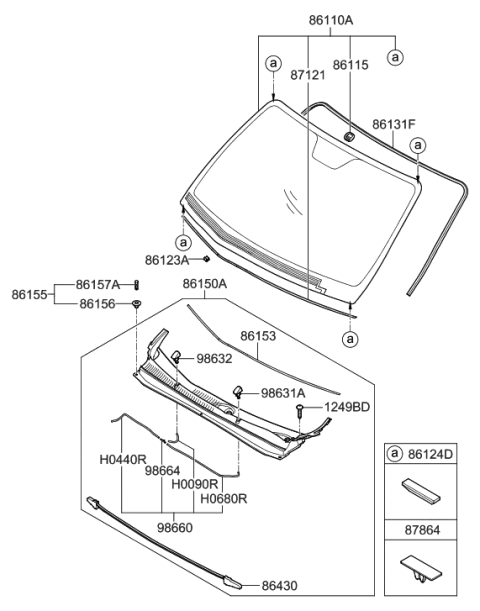 2009 Hyundai Santa Fe Windshield Glass Diagram