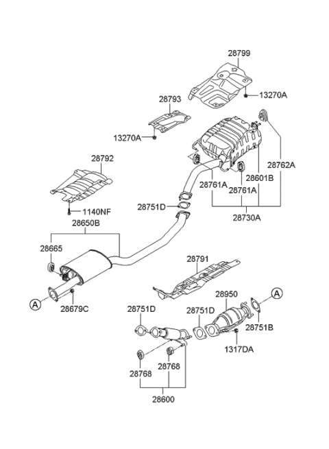 2009 Hyundai Santa Fe New Body Style Muffler & Exhaust Pipe Diagram 1