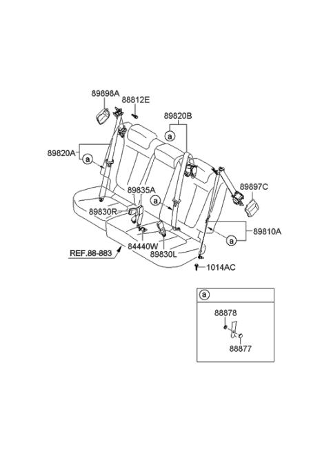 2010 Hyundai Sonata 2Nd Rear Right Seat Belt Assembly Diagram for 89820-0W000-HZ
