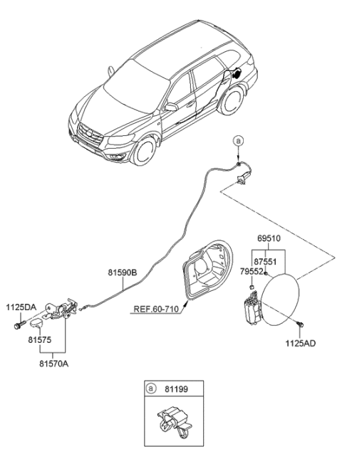 2009 Hyundai Santa Fe Catch & Cable Assembly-Fuel Filler Diagram for 81590-0W000