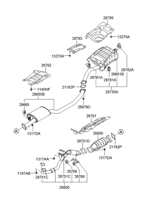 2009 Hyundai Santa Fe New Body Style Muffler & Exhaust Pipe Diagram 2