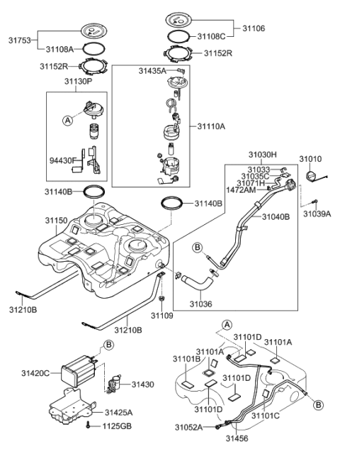 2009 Hyundai Santa Fe New Body Style Fuel System Diagram 1