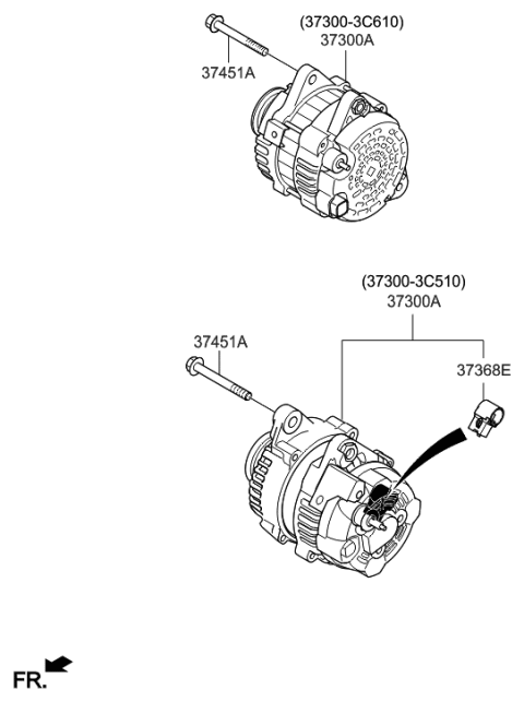 2009 Hyundai Santa Fe Generator Assembly Diagram for 37300-3C610