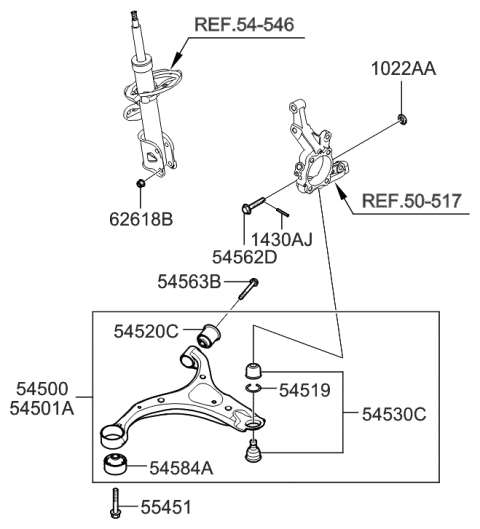 2009 Hyundai Santa Fe Front Suspension Lower Arm Diagram