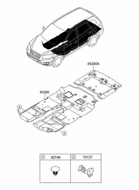 2009 Hyundai Santa Fe Carpet Assembly-Rear Floor Diagram for 84280-0W000-HZ
