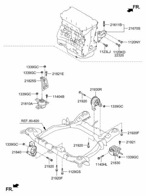 2010 Hyundai Santa Fe Transaxle Mounting Bracket Assembly Diagram for 21830-2P000