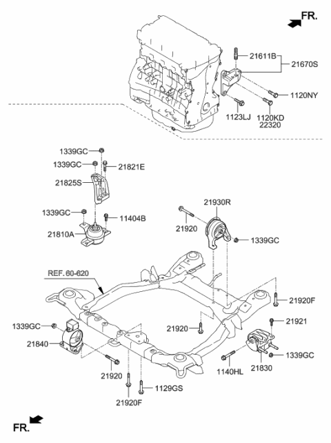 2010 Hyundai Santa Fe Support Engine Mounting Bracket Diagram for 21825-2P000