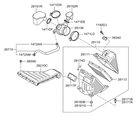 2009 Hyundai Santa Fe New Body Style Air Cleaner Diagram 2