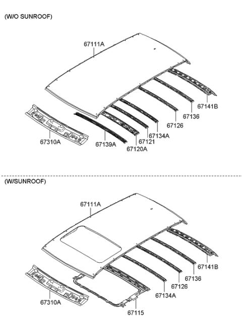 2009 Hyundai Santa Fe Panel-Roof Diagram for 67111-0W000