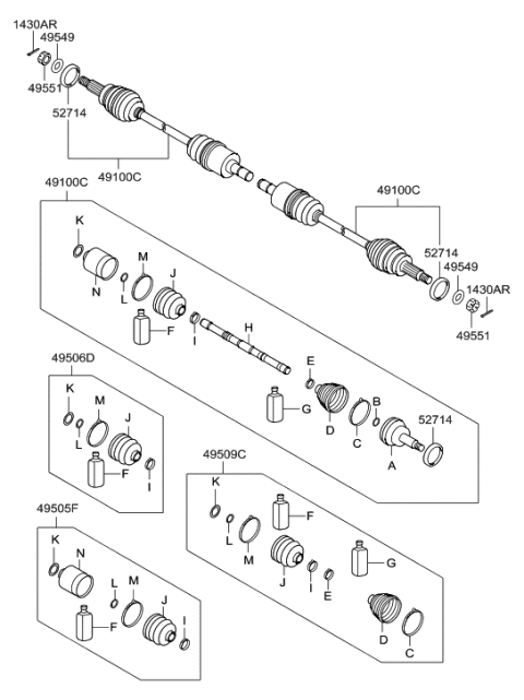 2009 Hyundai Santa Fe New Body Style Drive Shaft-Front Diagram 4