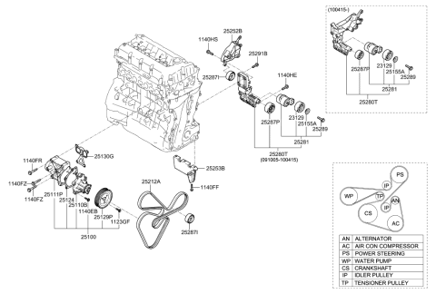 2010 Hyundai Sonata Tensioner Assembly Diagram for 25281-3C100