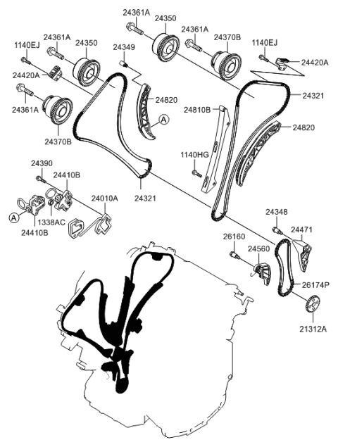 2010 Hyundai Santa Fe CVVT Assembly Diagram for 24350-3CAB0