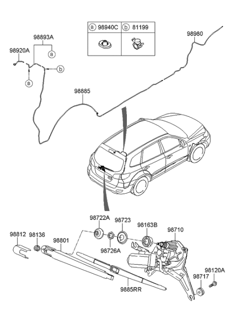 2009 Hyundai Santa Fe New Body Style Windshield Wiper Diagram 3