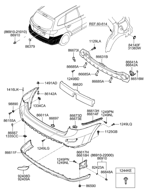 2009 Hyundai Santa Fe Rear Bumper Cover Diagram for 86611-0W700