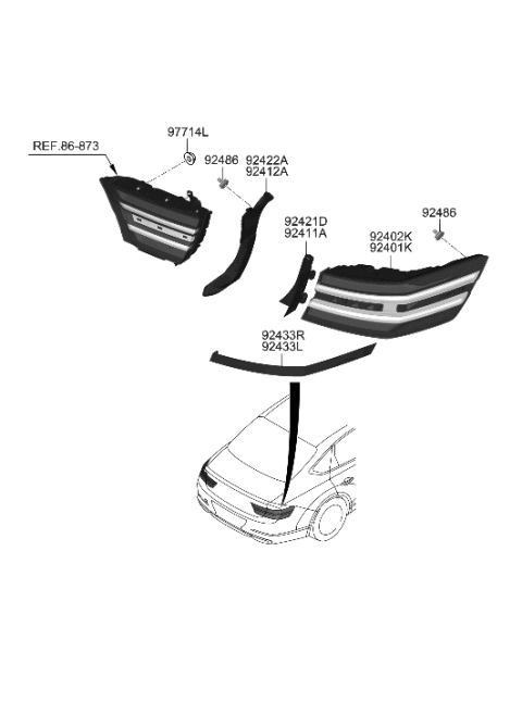 2022 Hyundai Genesis G80 GARNISH-RR COMBINATION LAMP,LH Diagram for 92435-T1000-PH3