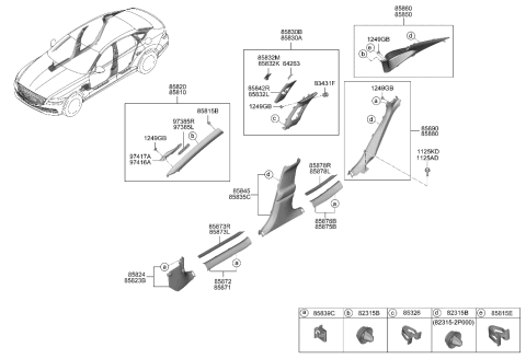 2021 Hyundai Genesis G80 TRIM ASSY-RR PILLAR LH Diagram for 85850-T1200-VNB