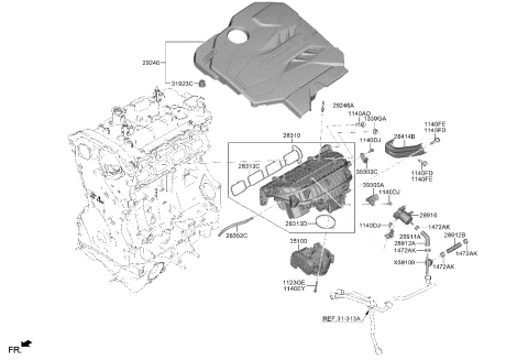 2023 Hyundai Genesis G80 Bolt-Engine Cover Mounting Diagram for 29246-3C000