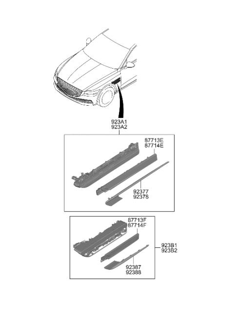 2014 Hyundai Sonata Hybrid LAMP ASSY-SIDE REPEATER UPR,RH Diagram for 923A2-T1000-GLD