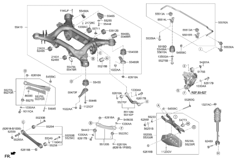 2021 Hyundai Genesis G80 BRACKET-STABILIZER BAR,LH Diagram for 55515-T1200