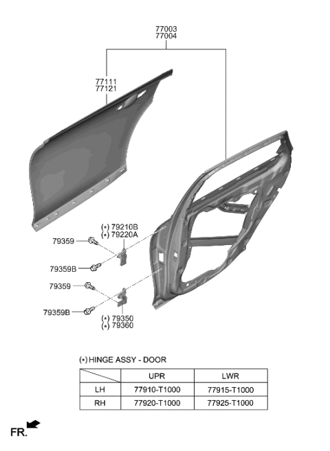 2022 Hyundai Genesis G80 Rear Door Panel Diagram