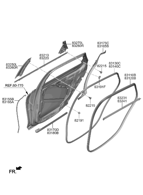 2021 Hyundai Genesis G80 W/STRIP Assembly-RR Dr Belt O/S LH Diagram for 83210-T1500