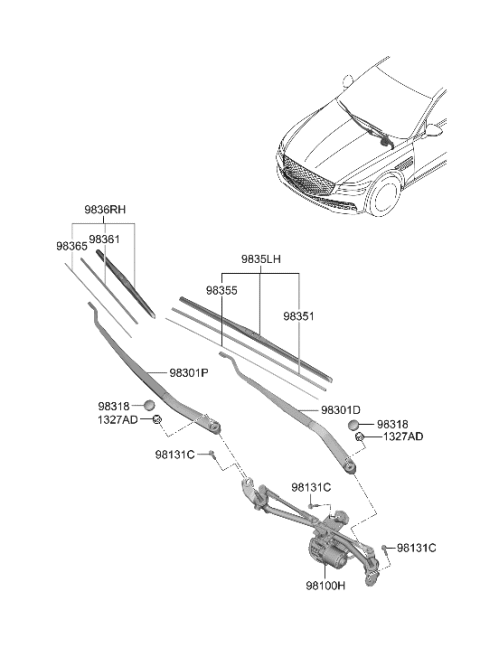 2023 Hyundai Genesis G80 Windshield Wiper Diagram
