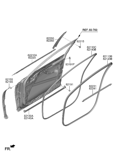 2023 Hyundai Genesis G80 Front Door Moulding Diagram