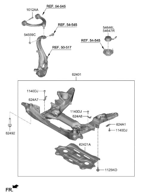 2022 Hyundai Genesis G80 Front Suspension Crossmember Diagram