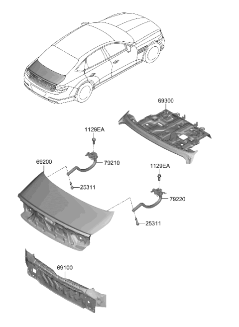 2023 Hyundai Genesis G80 Back Panel & Trunk Lid Diagram