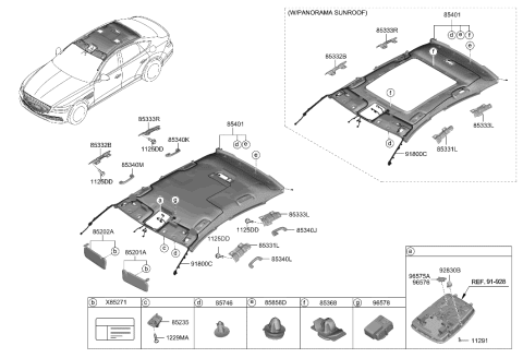 2022 Hyundai Genesis G80 Sunvisor & Head Lining Diagram