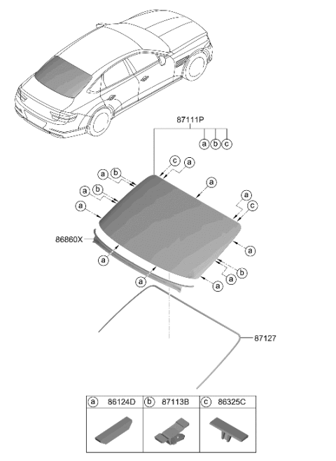 2023 Hyundai Genesis G80 Rear Window Glass & Moulding Diagram