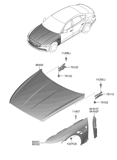 2021 Hyundai Genesis G80 Fender & Hood Panel Diagram