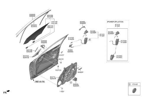 2023 Hyundai Genesis G80 MOULDING Assembly-FRT Dr Frame,LH Diagram for 82850-T1500