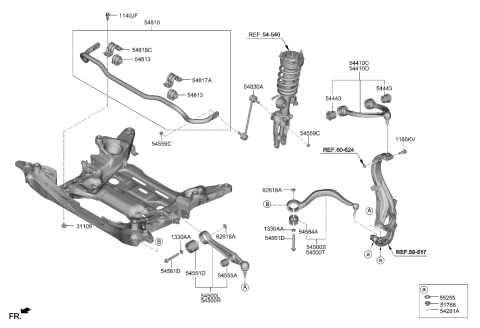 2022 Hyundai Genesis G80 ARM ASSY-FR UPR,RH Diagram for 54401-T1500