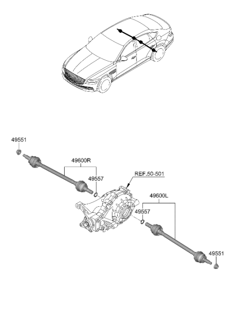 2022 Hyundai Genesis G80 SHAFT ASSY-DRIVE RR,LH Diagram for 49600-T1400