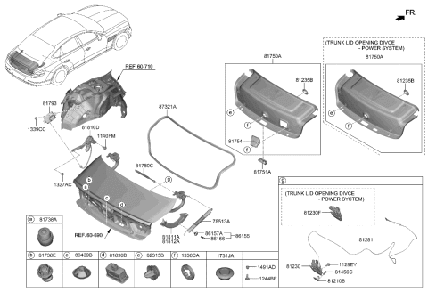 2021 Hyundai Genesis G80 Trunk Lid Trim Diagram