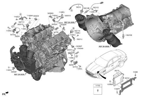 2022 Hyundai Genesis G80 SENSOR ASSY-KNOCK Diagram for 39250-3NTA0