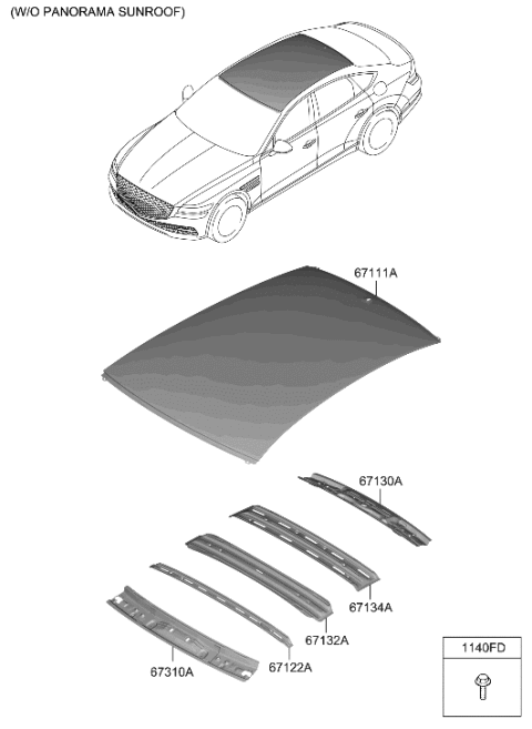 2022 Hyundai Genesis G80 Roof Panel Diagram 1