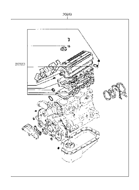 1993 Hyundai Sonata Old Body Style Engine Gasket Kit Diagram 1