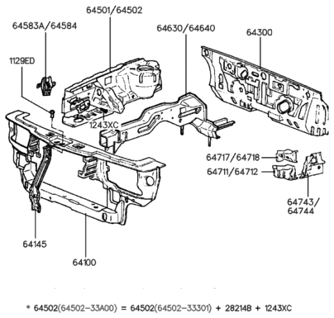 2010 Hyundai Equus Panel Complete-Radiator Support Diagram for 64100-33110