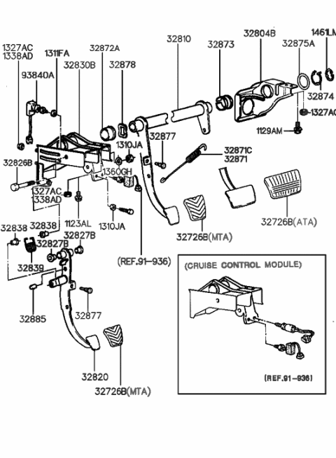 1991 Hyundai Sonata Brake & Clutch Pedal Diagram