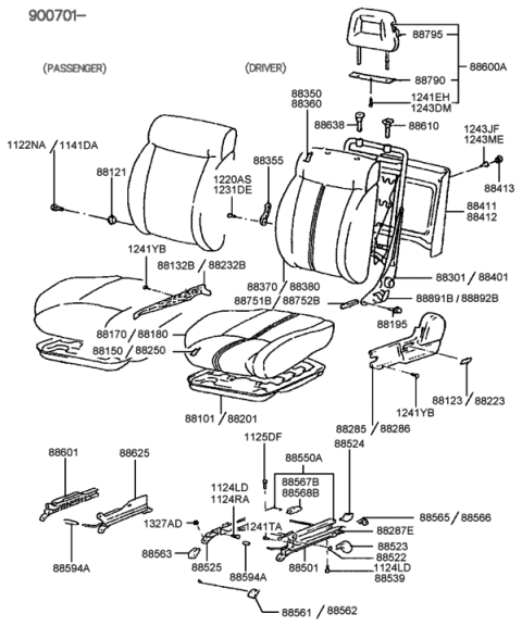1993 Hyundai Sonata Old Body Style Front Seat Diagram 2