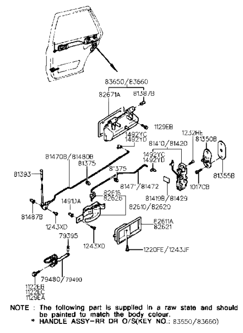 1990 Hyundai Sonata Rear Exterior Door Handle Assembly, Right Diagram for 83660-33100-CW