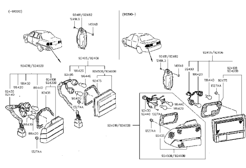 1990 Hyundai Sonata Lens & Housing-Rear Combination Inside Lamp,LH Diagram for 92450-33550