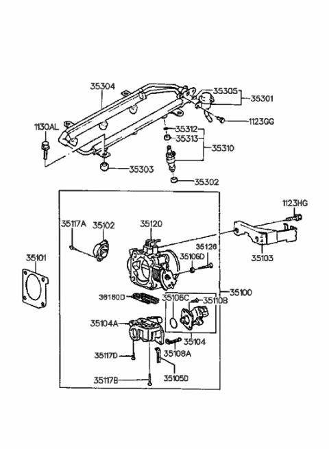 1993 Hyundai Sonata Old Body Style Throttle Body & Injector Diagram 3