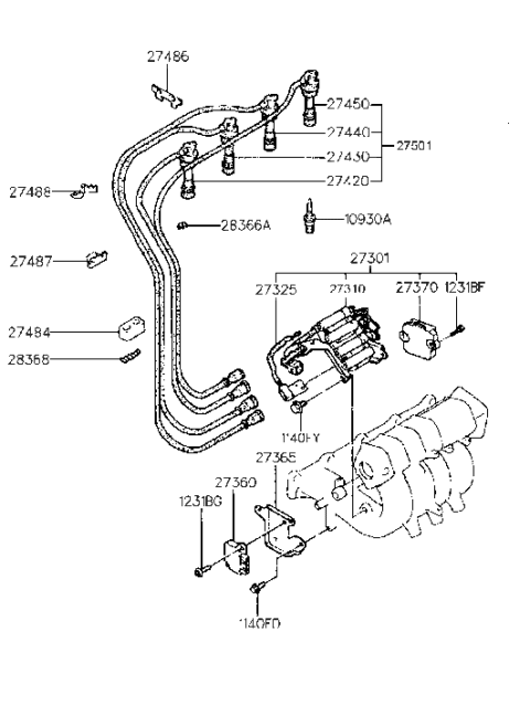 1993 Hyundai Sonata Spark Plug & Cable (I4,SOHC) Diagram 3