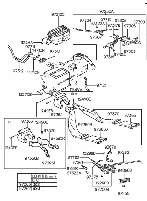 1990 Hyundai Sonata Heater System-Control & Duct Diagram