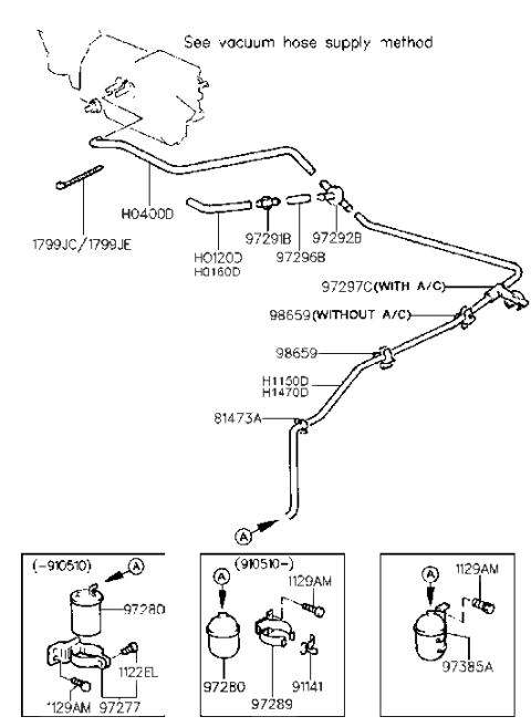 1989 Hyundai Sonata Heater System-Vacuum Hose Diagram