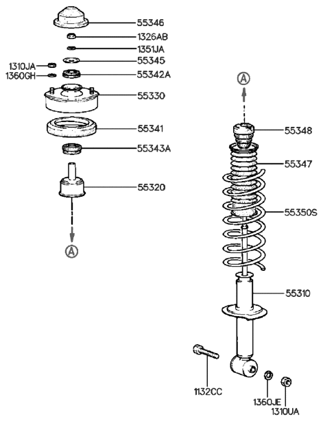 1993 Hyundai Sonata Rear Shock Absorber Assembly Diagram for 55310-33300