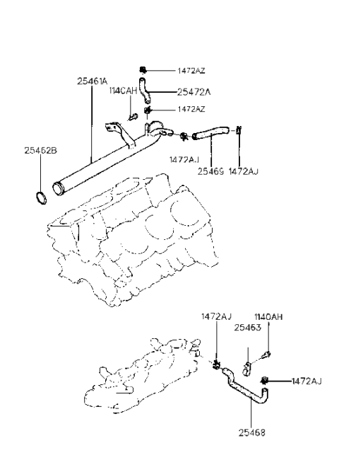 1993 Hyundai Sonata Old Body Style Coolant Hose & Pipe Diagram 1